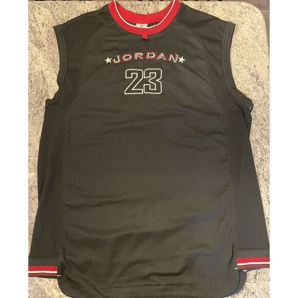 Vintage 1990s Michael Jordan Mens Large Bulls Practice Jersey Black Red #23 - Picture 2 of 4